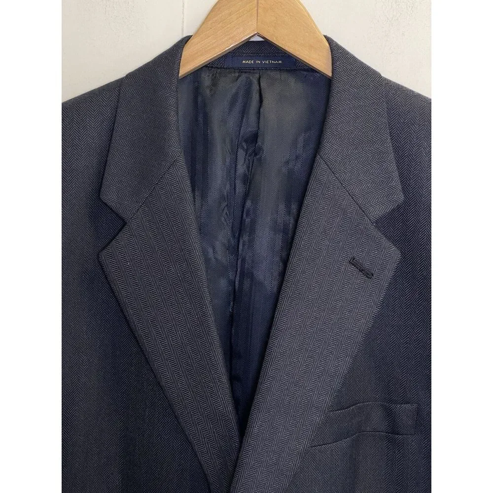 Club Room Mens 44L Navy Blue Blazer Herringbone Poly Blend Sport Coat‎ Jacket